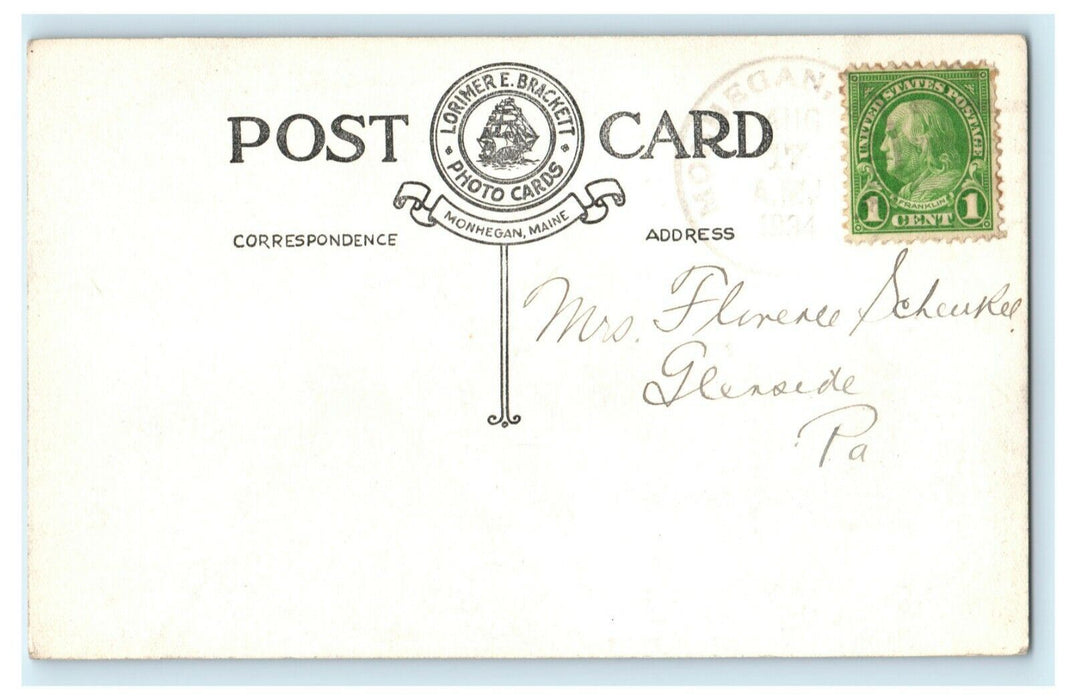 1934 White Head Monhegan Maine ME Ocean Rocks RPPC Photo Postcard