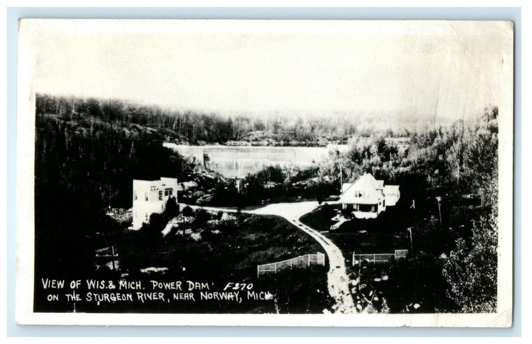 c1940's Wisconsin & Michigan Power Dam Sturgeon River Norway RPPC Photo Postcard