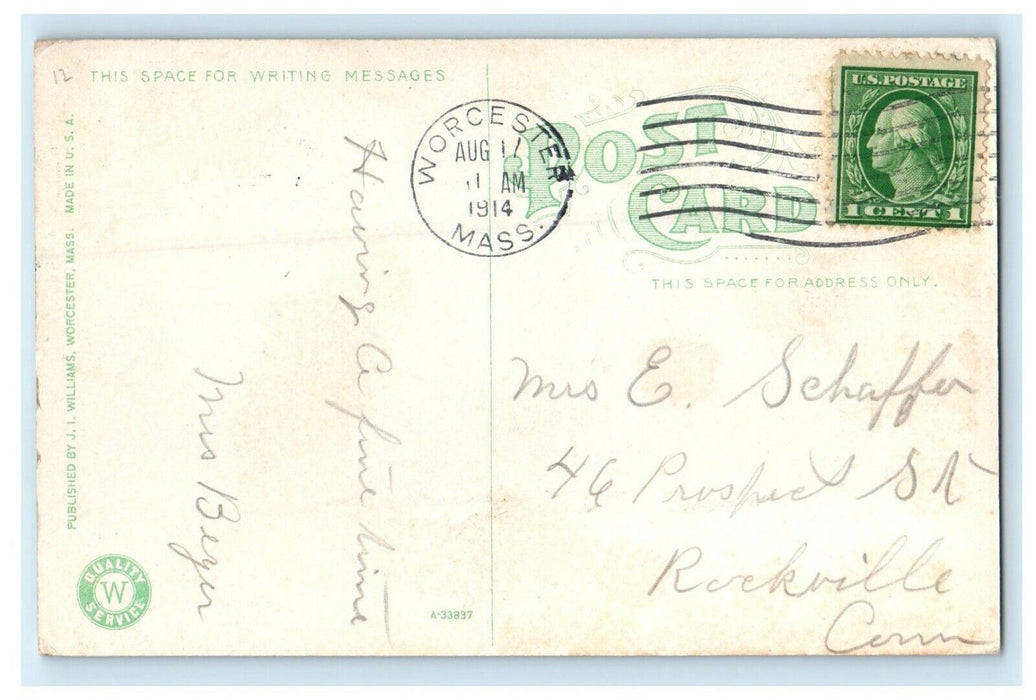 1914 Main Street Looking North from Exchange Worcester Massachusetts MA Postcard