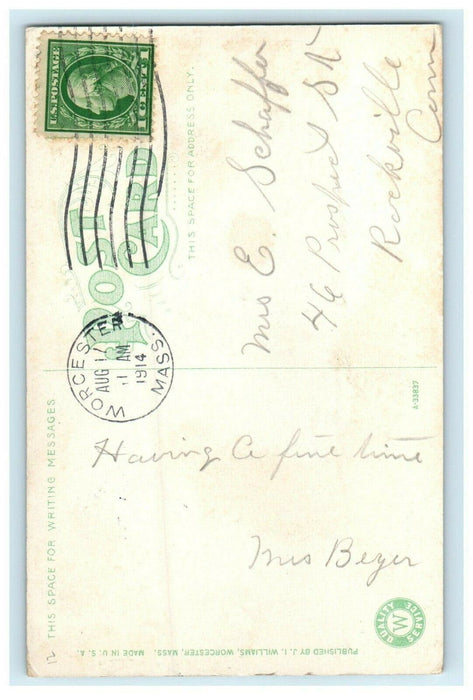 1914 Main Street Looking North from Exchange Worcester Massachusetts MA Postcard