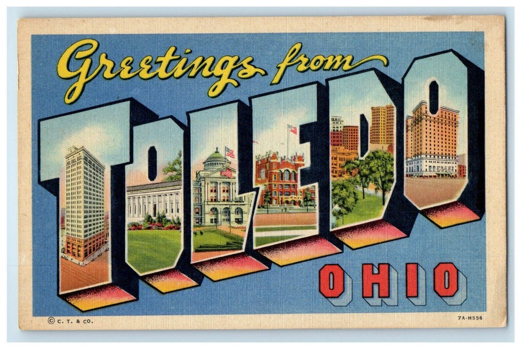 c1930's Greetings From Toledo Ohio OH, Large Letters Vintage Postcard