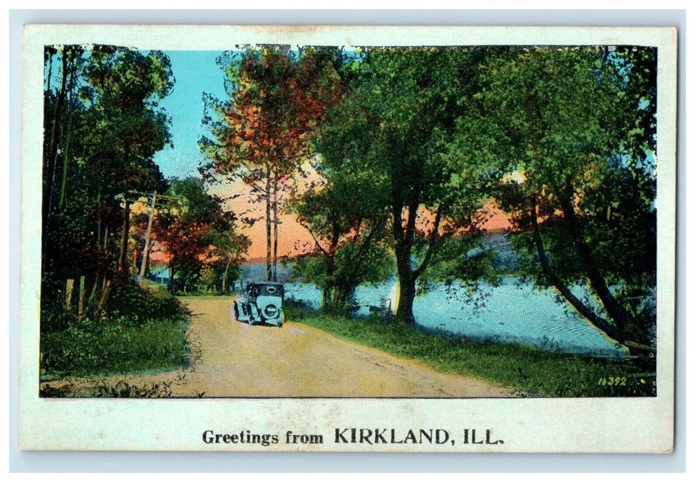 c1920's Greetings From Kirkland Illinois IL, Road Car Vintage  Postcard