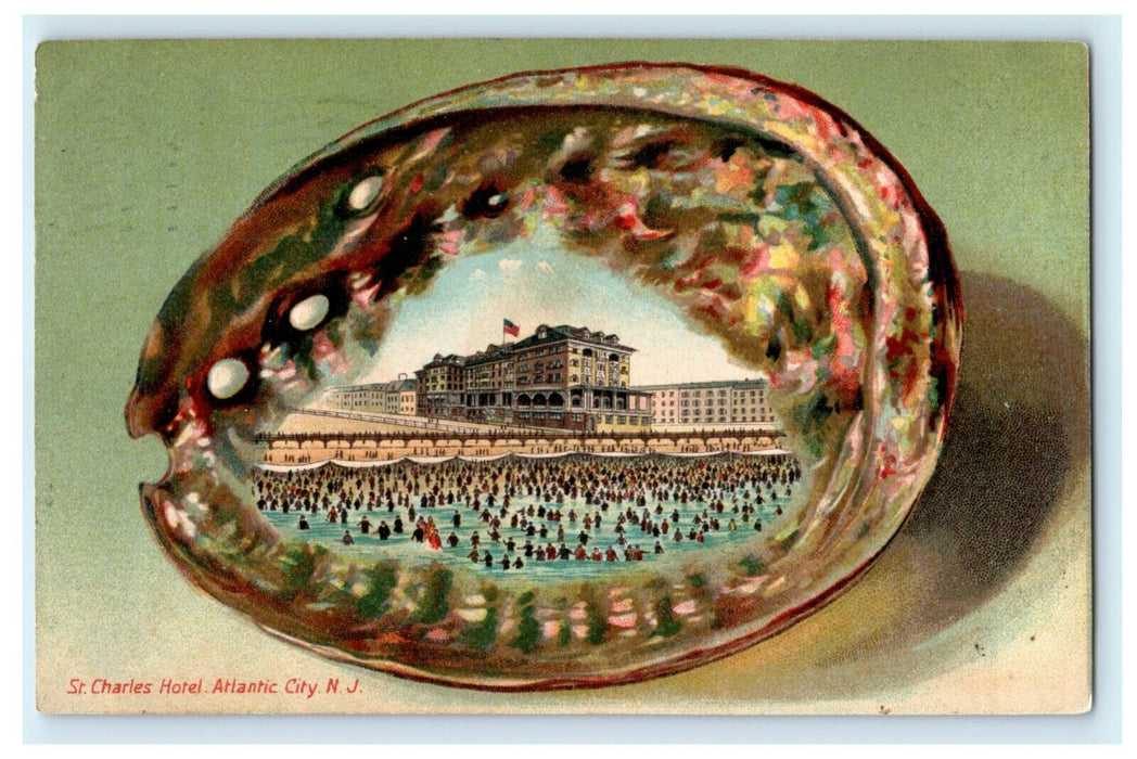 1907 St. Charles Hotel Embossed Sea Shell Atlantic City New Jersey NJ Postcard