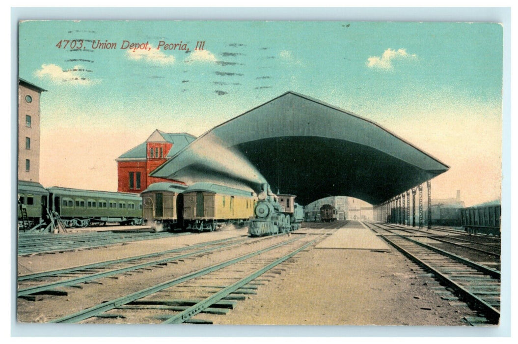 1912 Union Depot Peoria Illinois IL Train Station Posted Antique Postcard