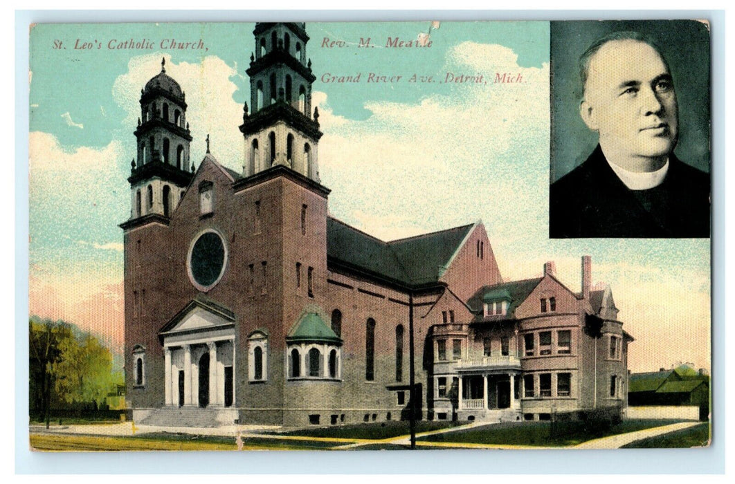 St. Leo's Catholic Church Grand River Detroit Michigan 1913 Antique Postcard