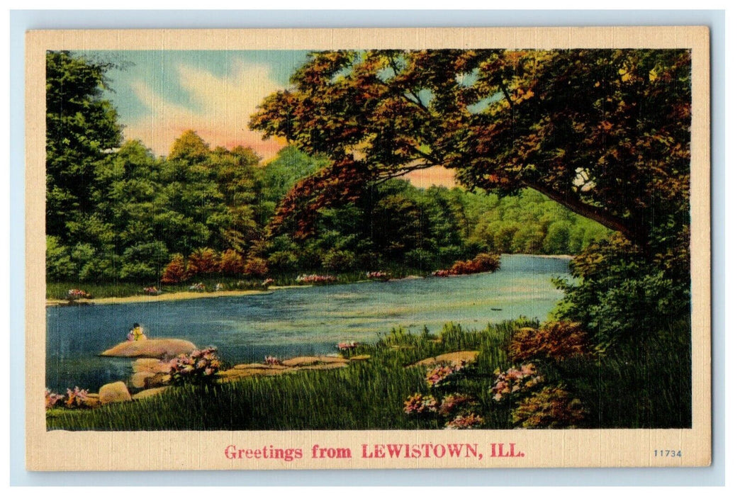 1944 Greetings From Lewistown Illinois IL, River View Vintage Postcard