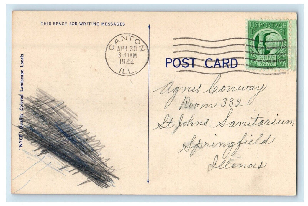 1944 Greetings From Lewistown Illinois IL, River View Vintage Postcard