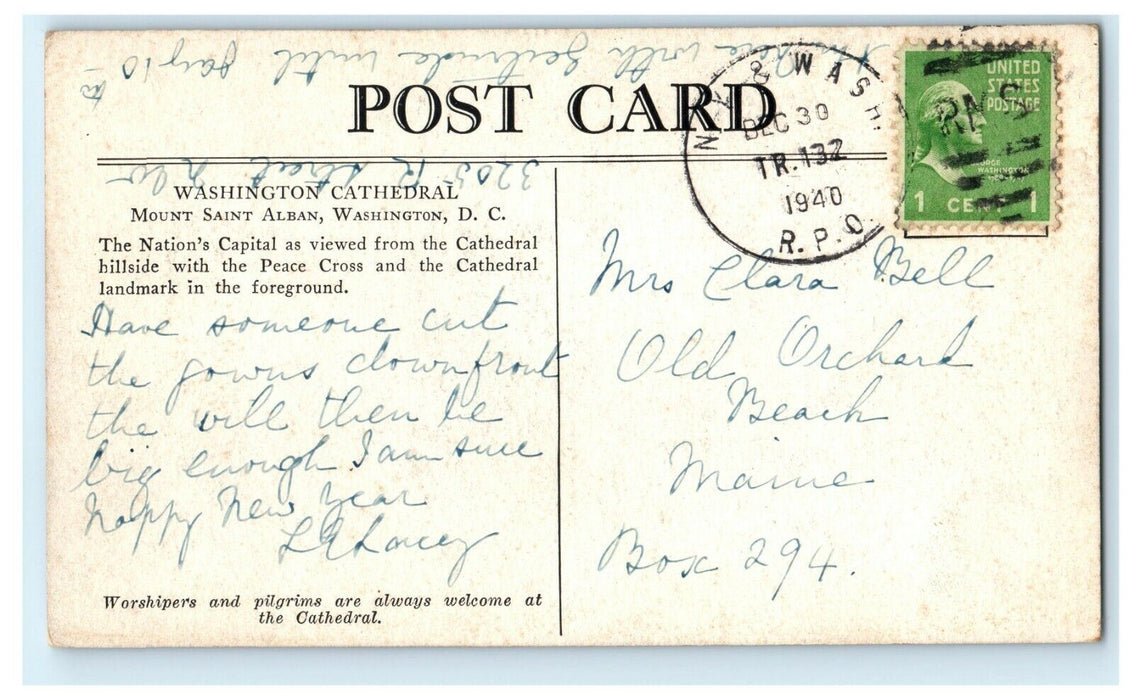 1940 Peace Cross Washington Cathedral Mount Saint Alban DC New York RPO Postcard