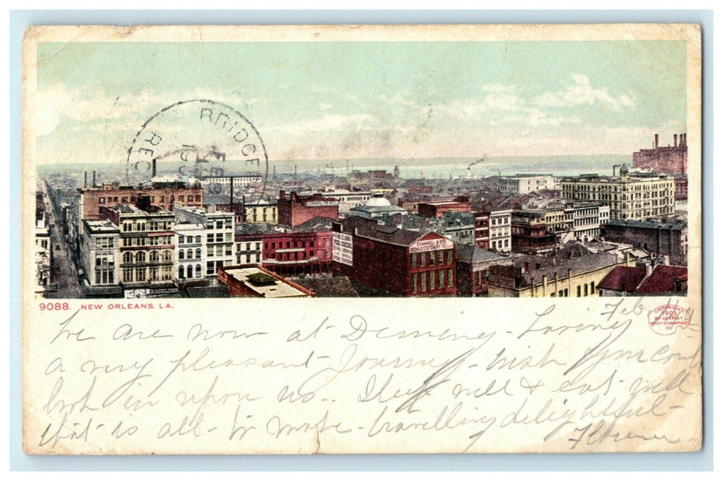 1907 Bird's Eye View New Orleans Louisiana LA El Paso Texas RPO Cancel Postcard