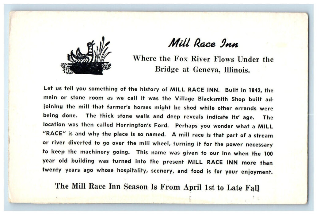 Mill Race Inn Fox River Flows Under Bridge Geneva Illinois IL Unposted Postcard