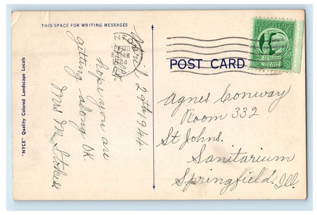 1944 Greetings From Lewistown Illinois IL, Lake Boat View Vintage Postcard