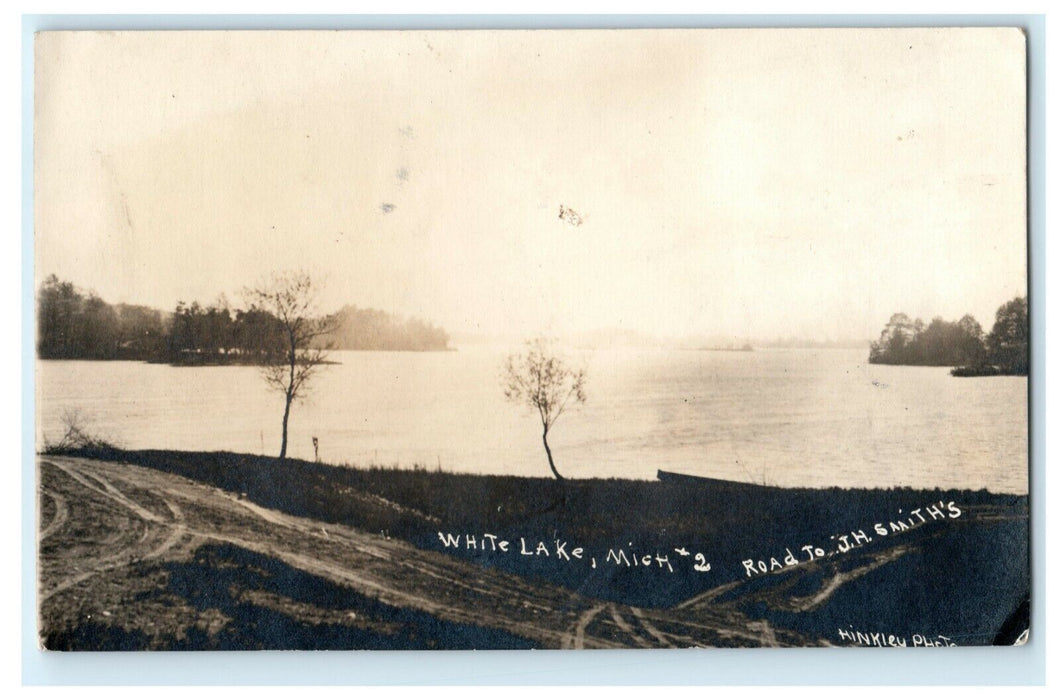 1914 White Lake Michigan MI Hinkley Road to J.H. Smith's RPPC Photo Postcard