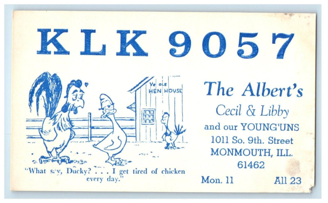 The Albert's Young'uns Ducks Radio QSL KLK  9057 Monmouth Illinois IL Postcard