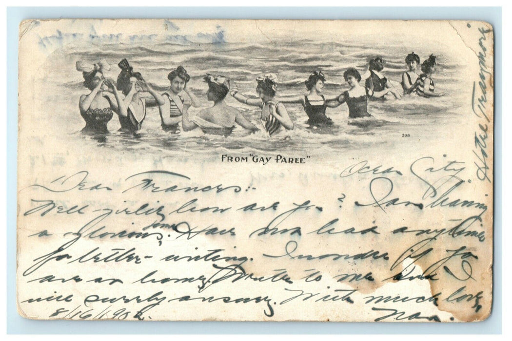 1902 From "Gay Paree" Girls Swimming Ocean Absecon Lighthouse NJ Postcard
