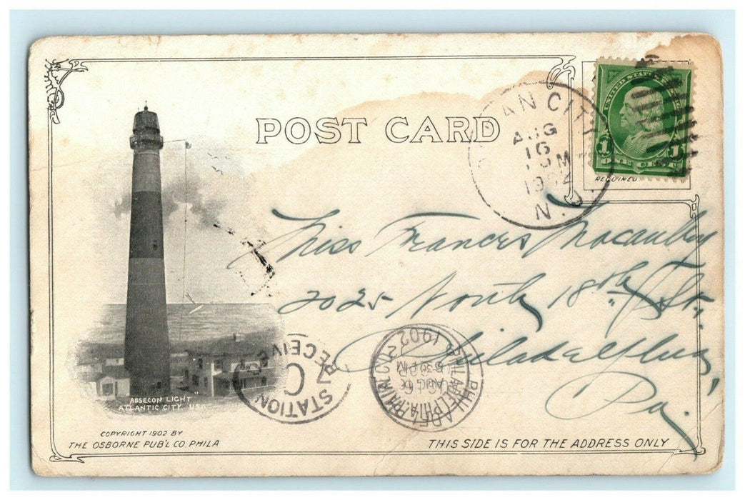 1902 From "Gay Paree" Girls Swimming Ocean Absecon Lighthouse NJ Postcard
