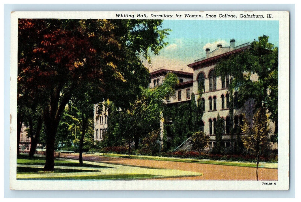 c1930's Whiting Hall Dormitory For Women Knox College Galesburg IL Postcard