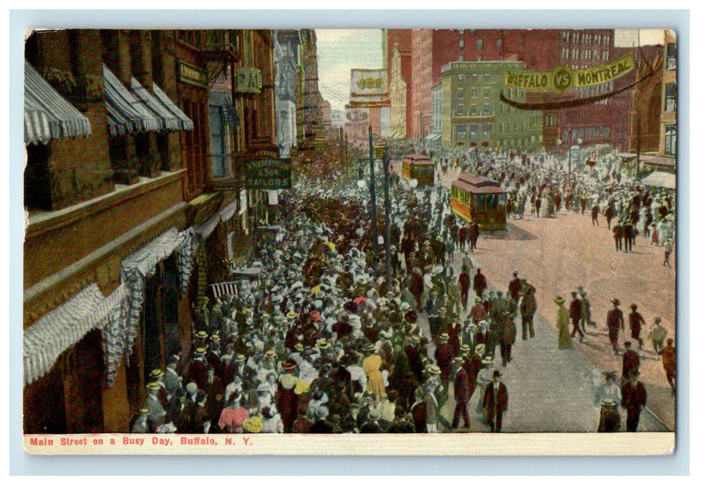 1911 Main Street on a Busy Day Buffalo New York NY Posted Postcard