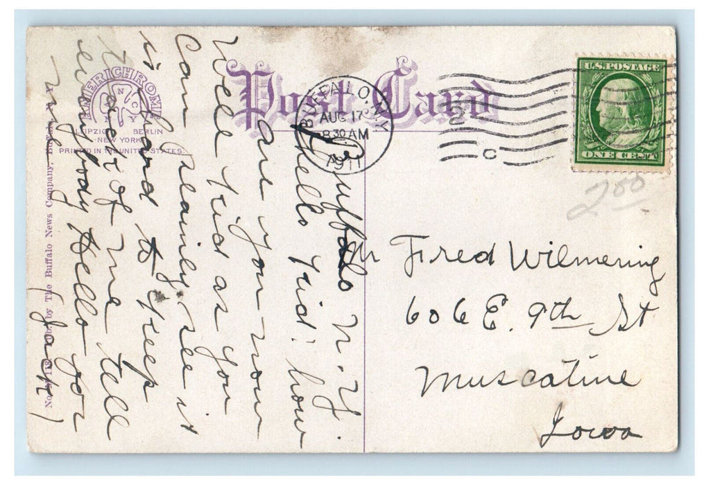 1911 Main Street on a Busy Day Buffalo New York NY Posted Postcard