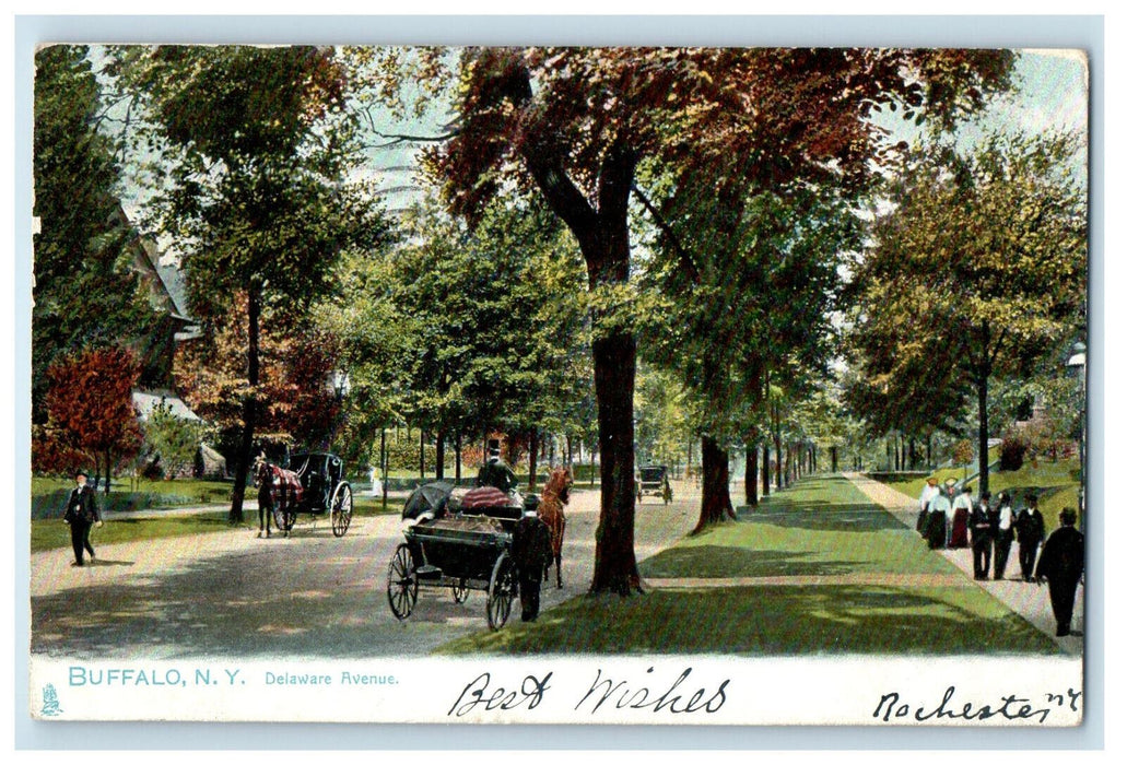 1907 Carriage Scene Delaware Avenue Buffalo New York NY Posted Tuck Postcard