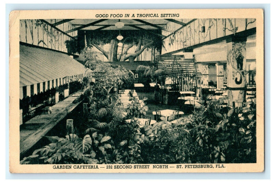 Garden Cafeteria St. Petersburg Florida 1949 Good Food Tropical Setting Postcard