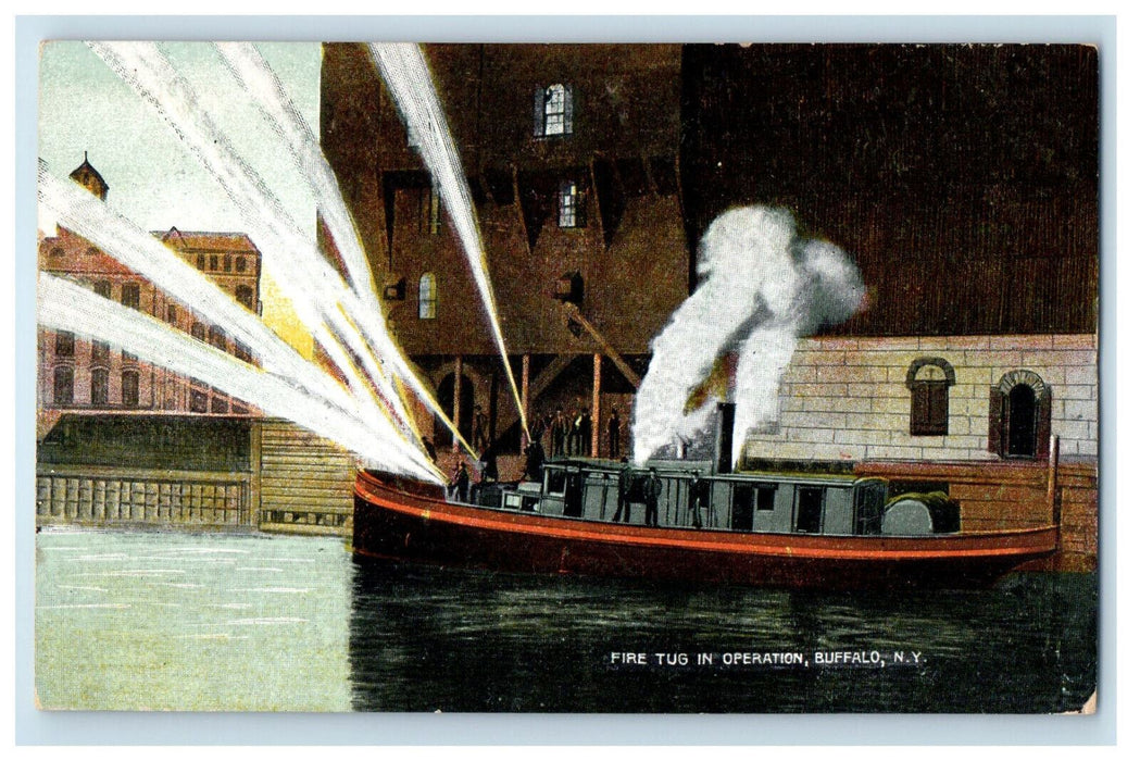 1911 Fire Tug in Operation Buffalo New York NY Antique Posted Postcard