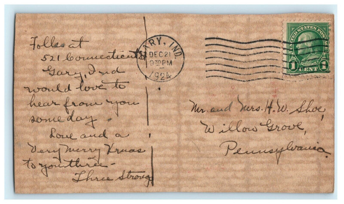1924 Victorian Woman Dress Greetings Gary Indiana IN Posted Antique Postcard