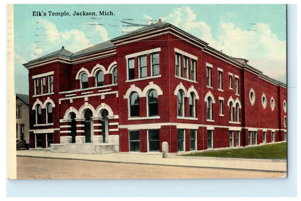 Elk's Temple Jackson Michigan 1913 Albion Vintage Antique Postcard