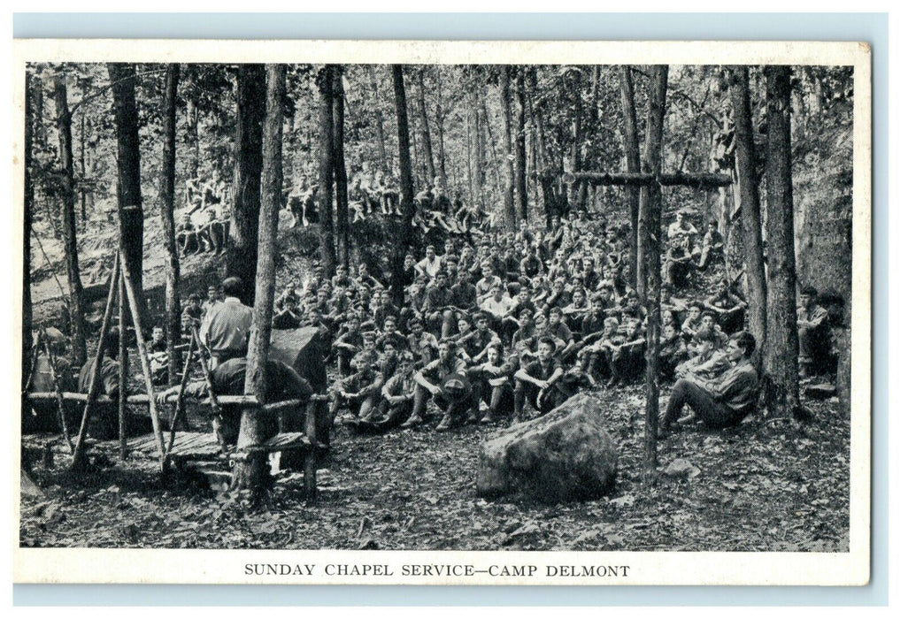 1939 Sunday Chapel Service Camp Delmont Greenlane Newtown PA Postcard