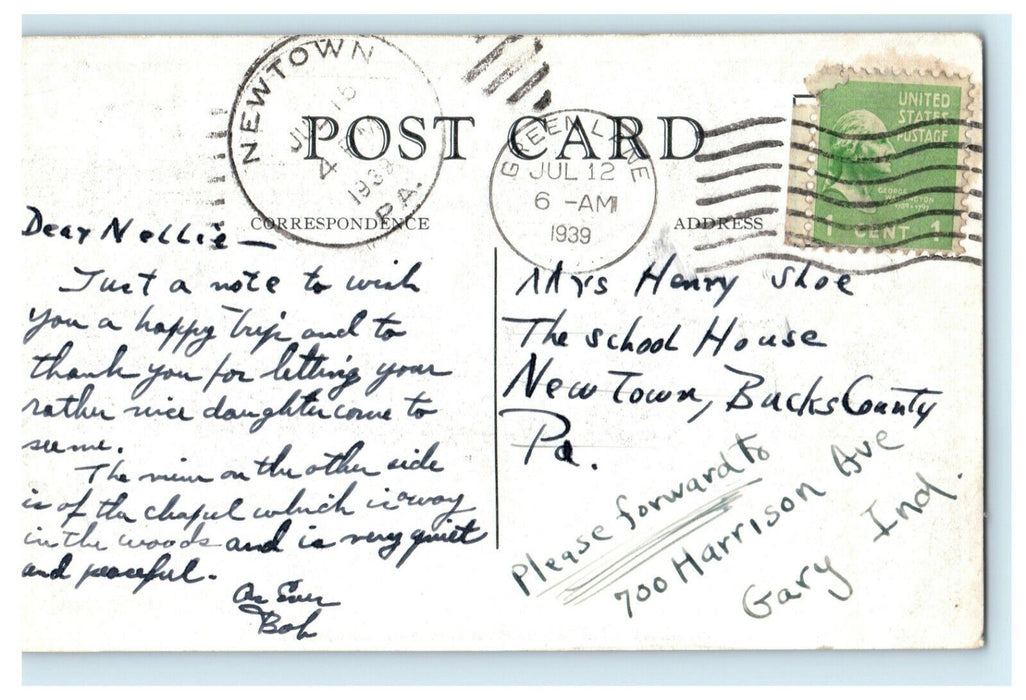1939 Sunday Chapel Service Camp Delmont Greenlane Newtown PA Postcard