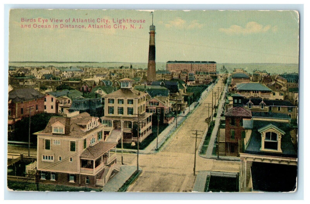 Birds Eye View Of Atlantic City Lighthouse Ocean Distance New Jersey NJ Postcard