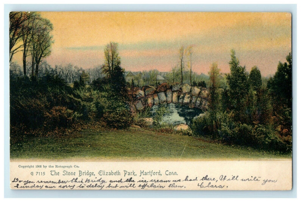 1905 Stone Bridge Elizabeth Park Hartford Connecticut CT New Britain Postcard