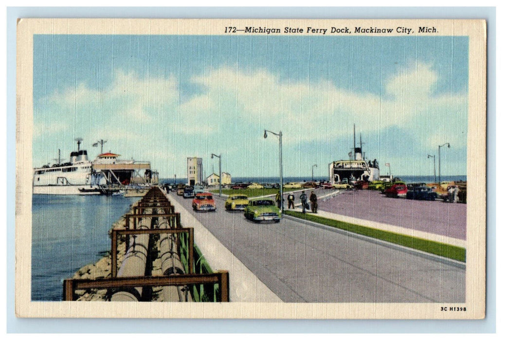 c1950s Michigan State Ferry Dock, Mackinaw City, Michigan MI Postcard