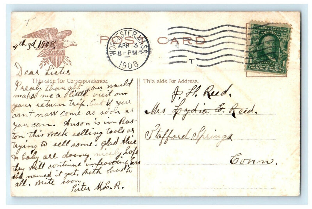 1908 Oread Institute, Worcester, Massachusetts MA Antique Posted Postcard