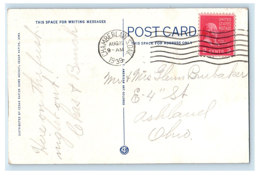 1939 El Kahir Shrine Temple Cedar Rapids Iowa IA Vintage Posted Postcard