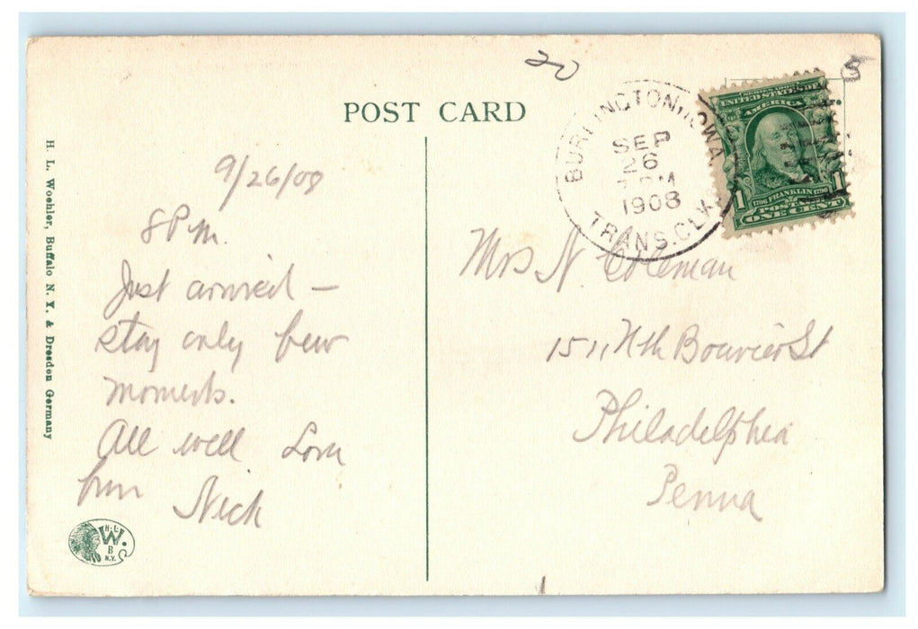 1908 Moonlight on Mississippi Burlington Iowa IA Transit Clerk Postcard