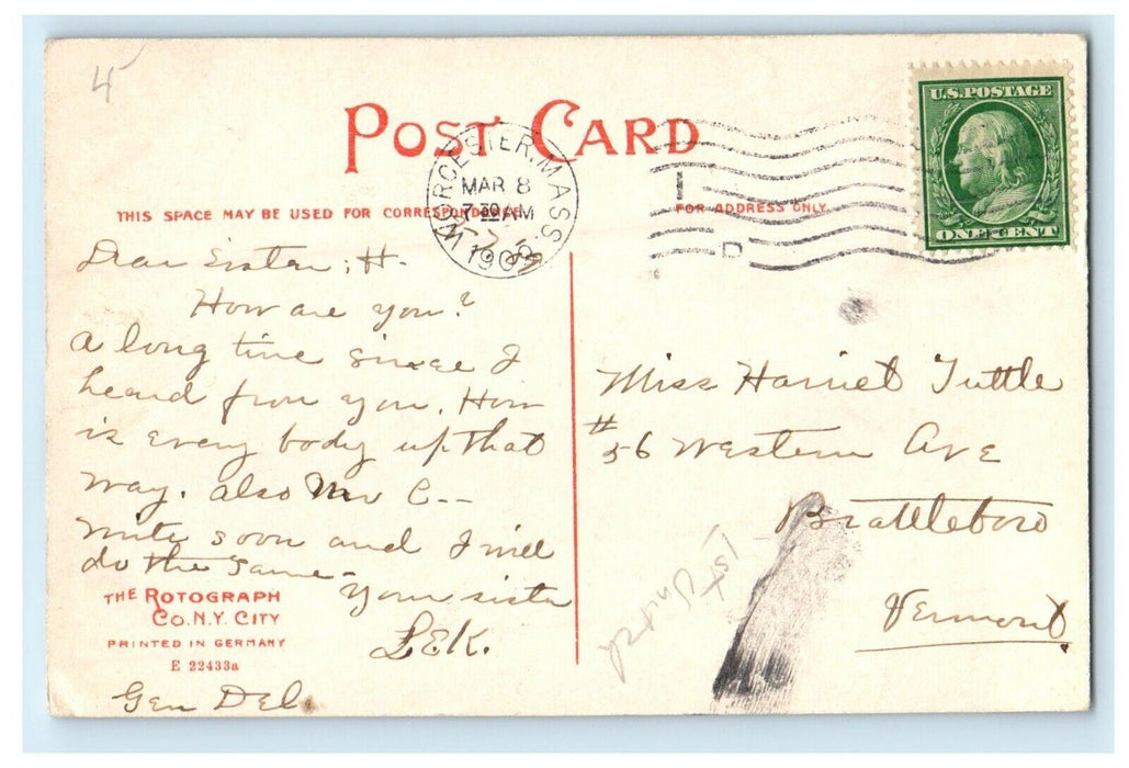 1909 Court House and Unitarian Church, Worcester, Massachusetts MA Postcard