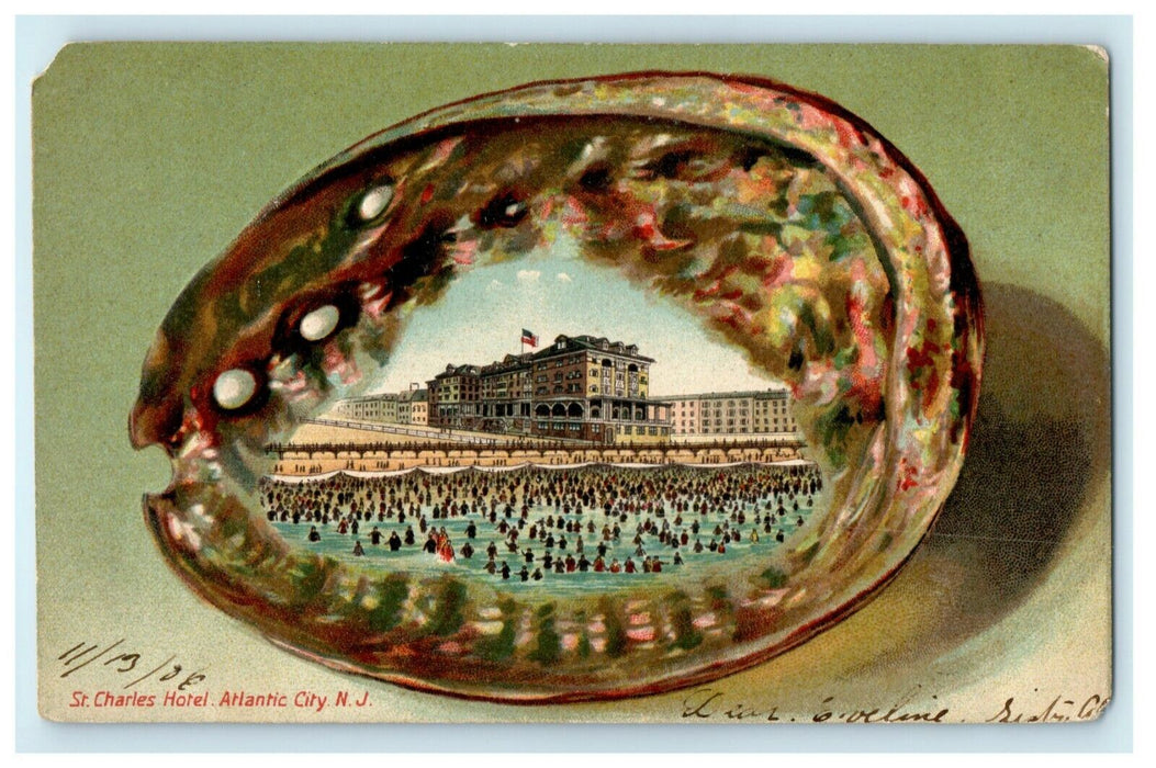 c1910 St. Charles Hotel Atlantic City New Jersey NJ Seashell Embossed Postcard