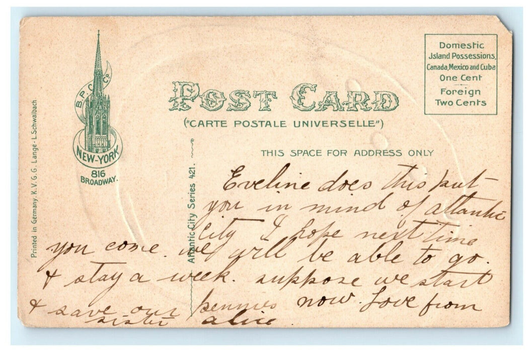 c1910 St. Charles Hotel Atlantic City New Jersey NJ Seashell Embossed Postcard