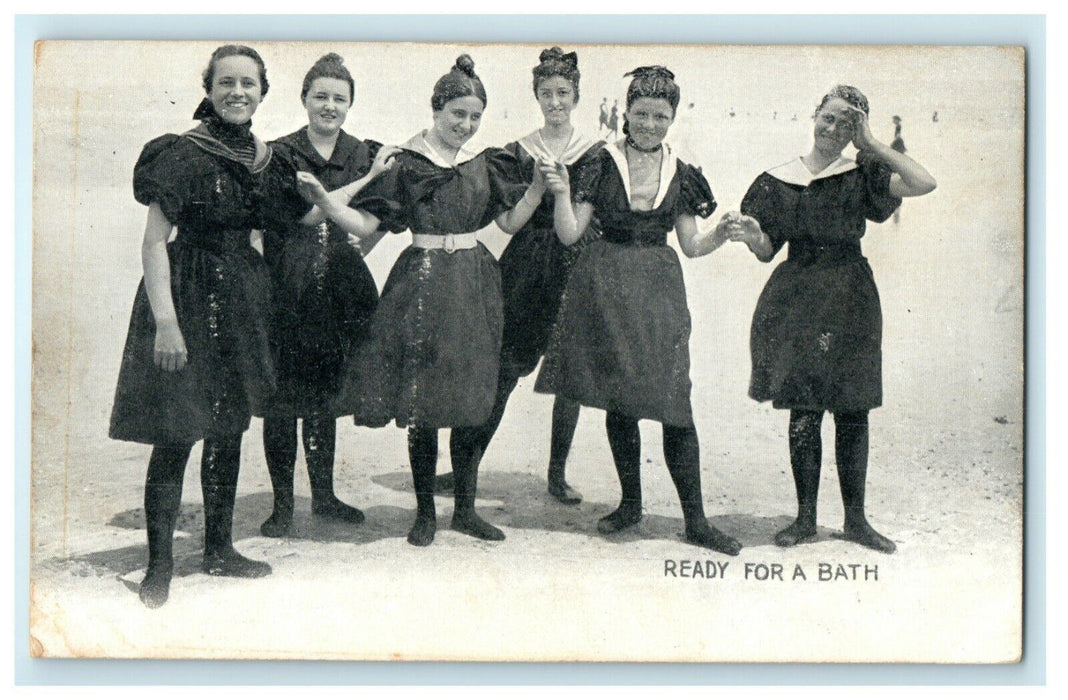 c1900 Girl's in Bathing Suits Ready for Bath Atlantic City New Jersey Postcard