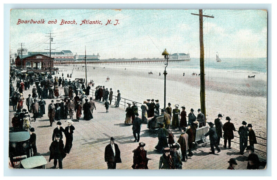 1907 Boardwalk and Beach Atlantic New Jersey NJ Posted Antique Postcard