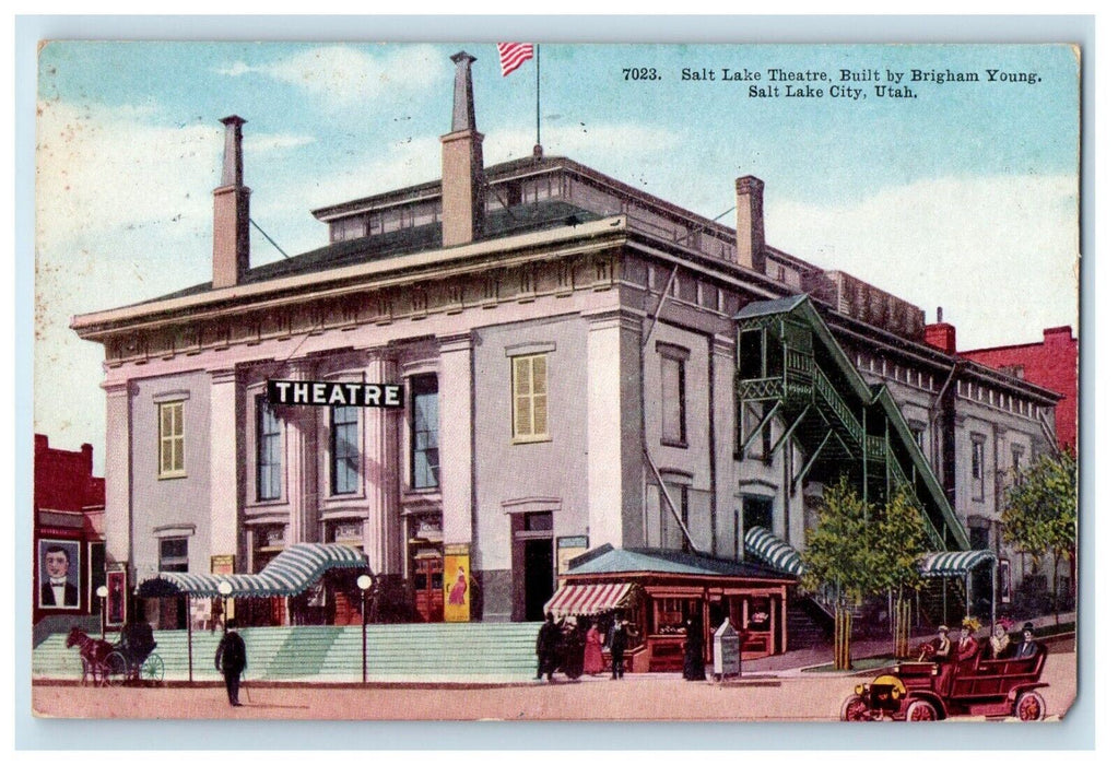 1912 Salt Lake Theater Building Cars Salt Lake City Utah UT Antique Postcard