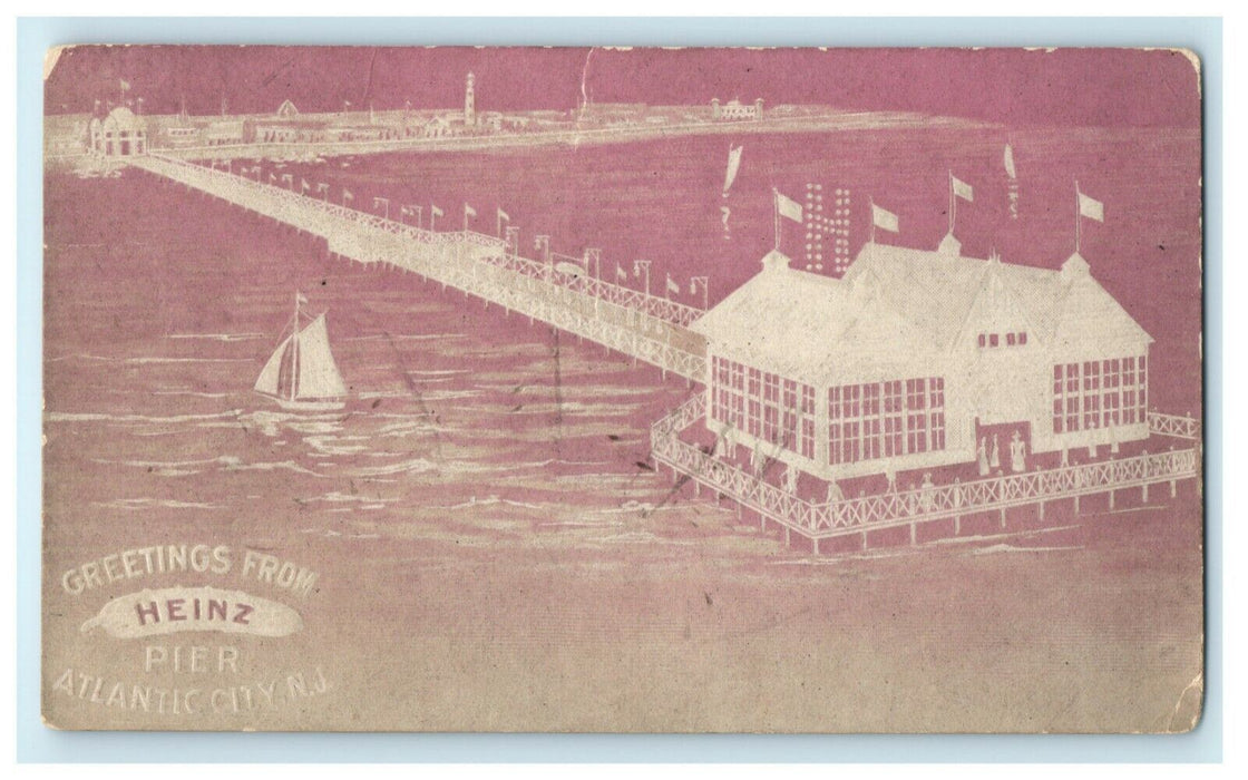 c1900 Greetings From Heinz Pier Atlantic City New Jersey NJ Embossed Postcard