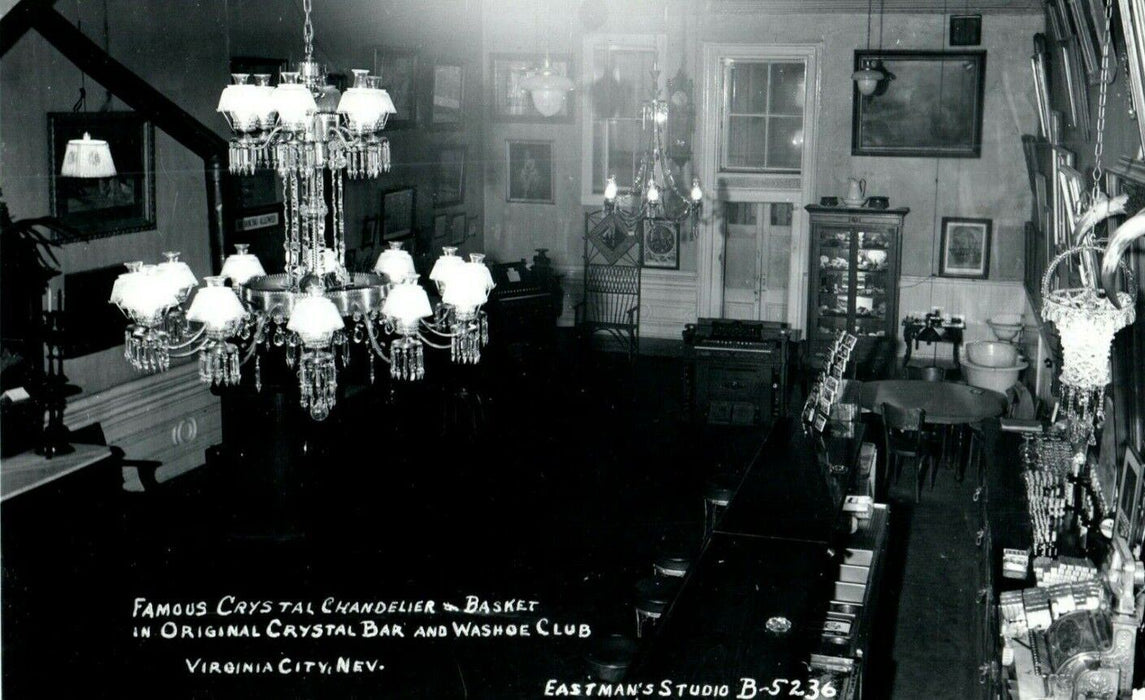 c1940's Chandelier Bar Washoe Club Virginia City Nevada NV RPPC Photo Postcard