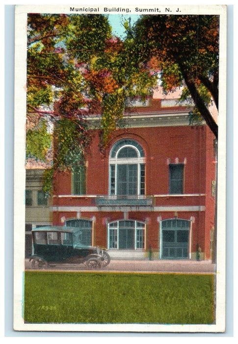 c1920s Antique Car, Municipal Building Summit New Jersey NJ Unposted Postcard