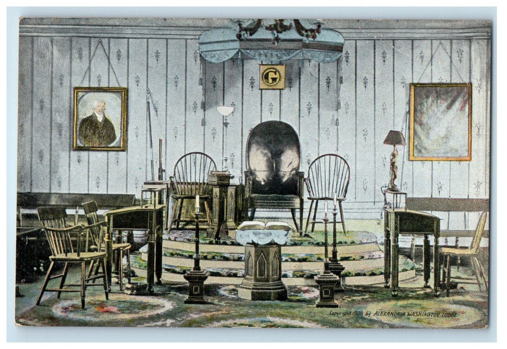 1908 Interior View of Old Lodge, Alexandria-Washington Lodge VA Postcard