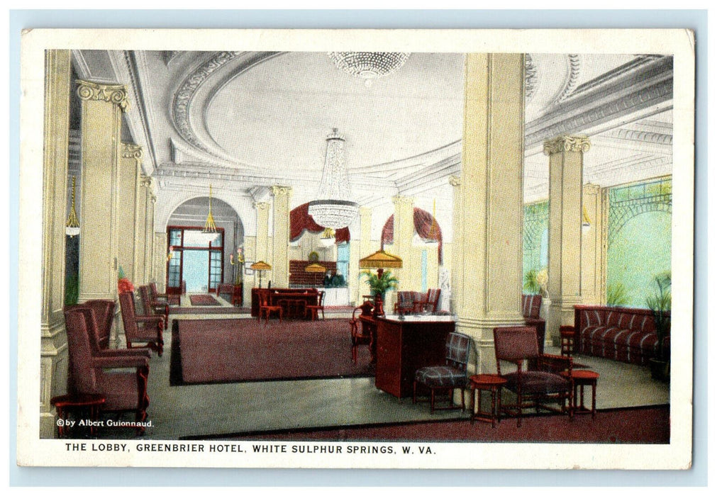 c1920s The Lobby Interior of Greenbrier Hotel West Virginia WV Unposted Postcard