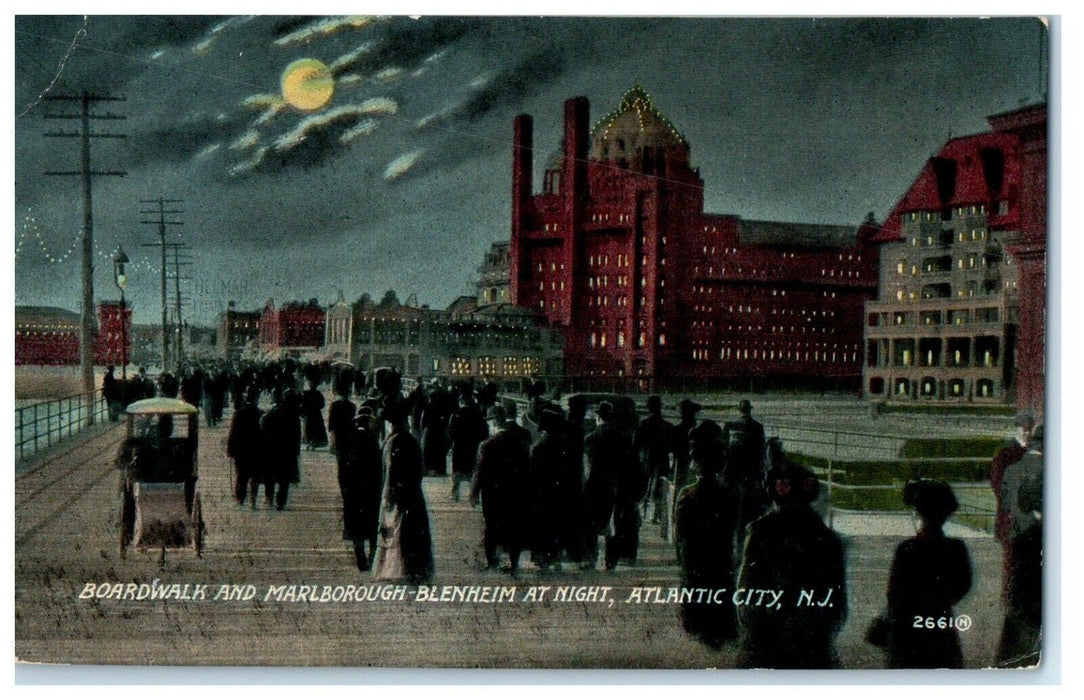 Boardwalk And Marlborough Blenheim At Night Atlantic City New Jersey NJ Postcard