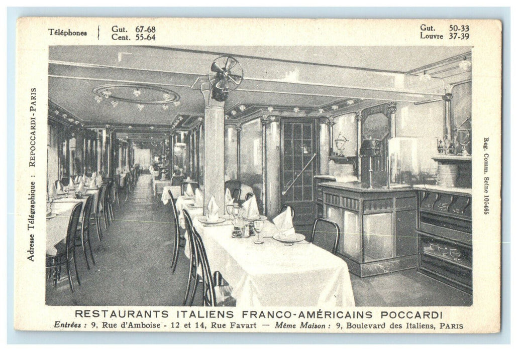 c1920s Restaurants Italiens Franco - Americains Poccardi Paris France Postcard