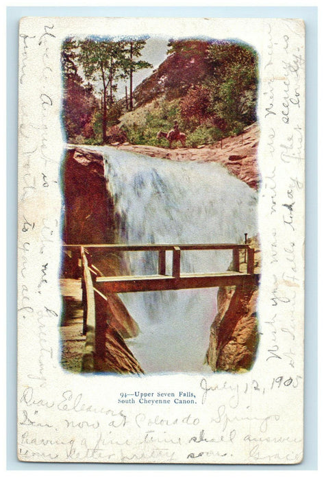 1905 Upper Seven Falls, South Cheyenne Canon, Colorado CO Embossed Postcard