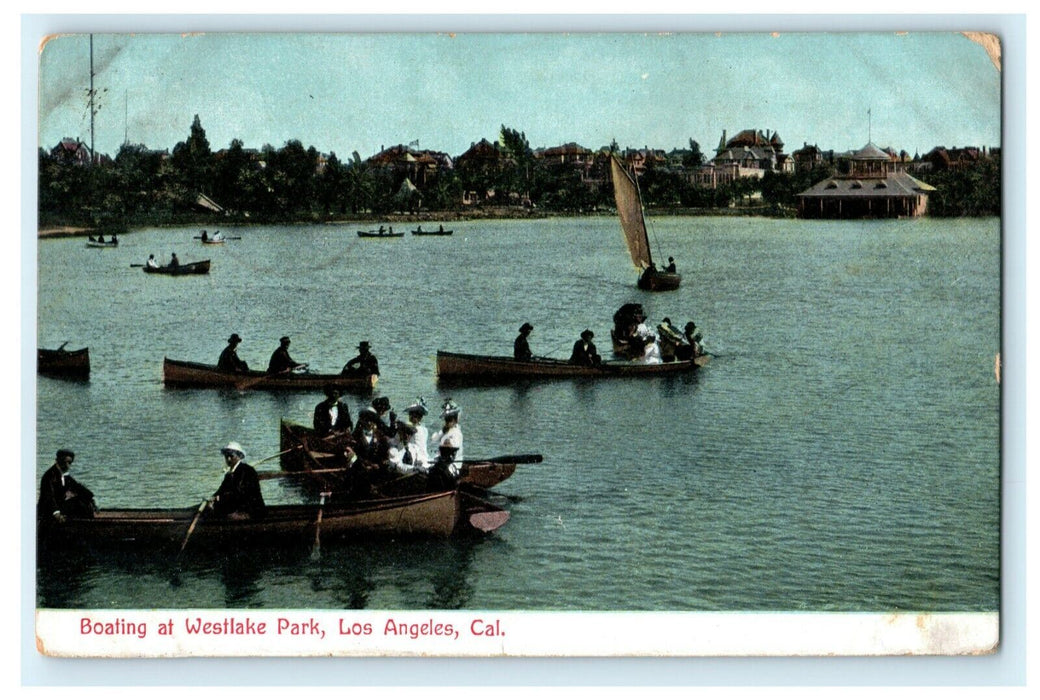 Boating Westlake Park Los Angeles California 1908 Pasadena Rare Antique Postcard